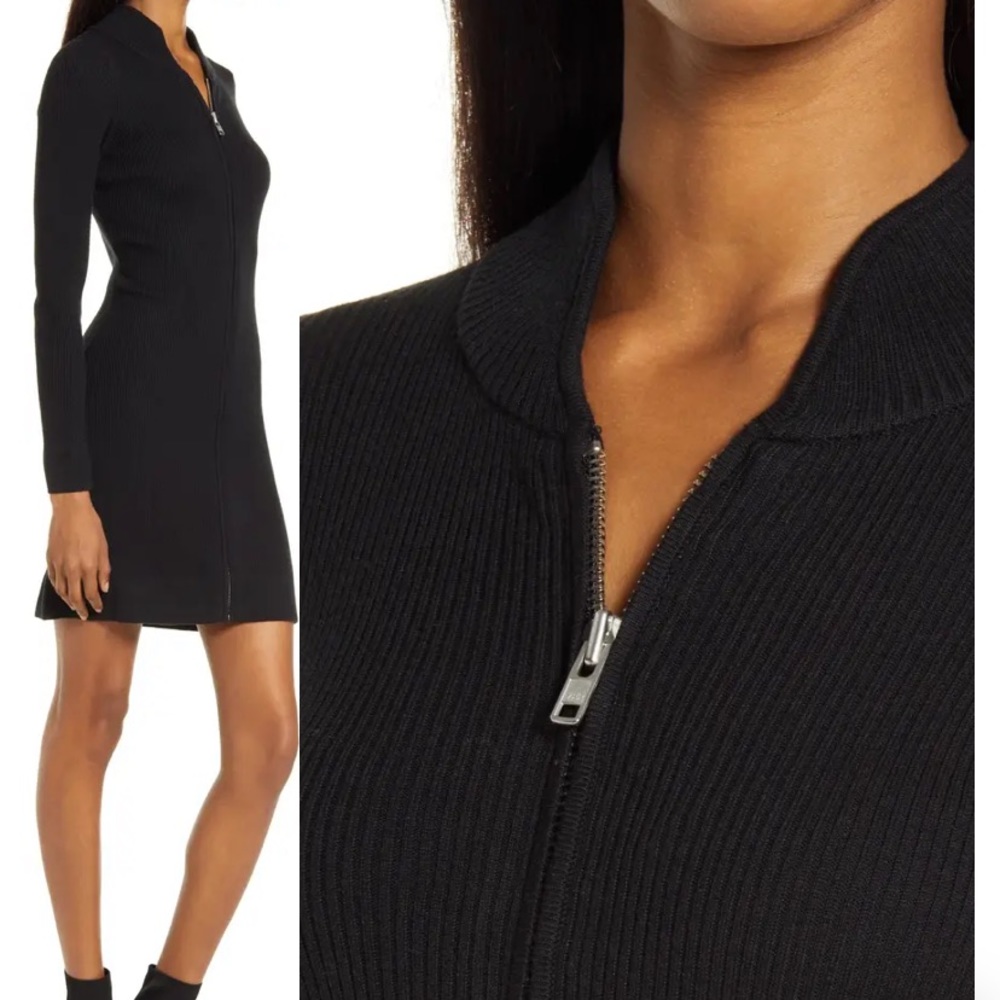 Knit Mock-neck Zip-up Mini Sweater Dress